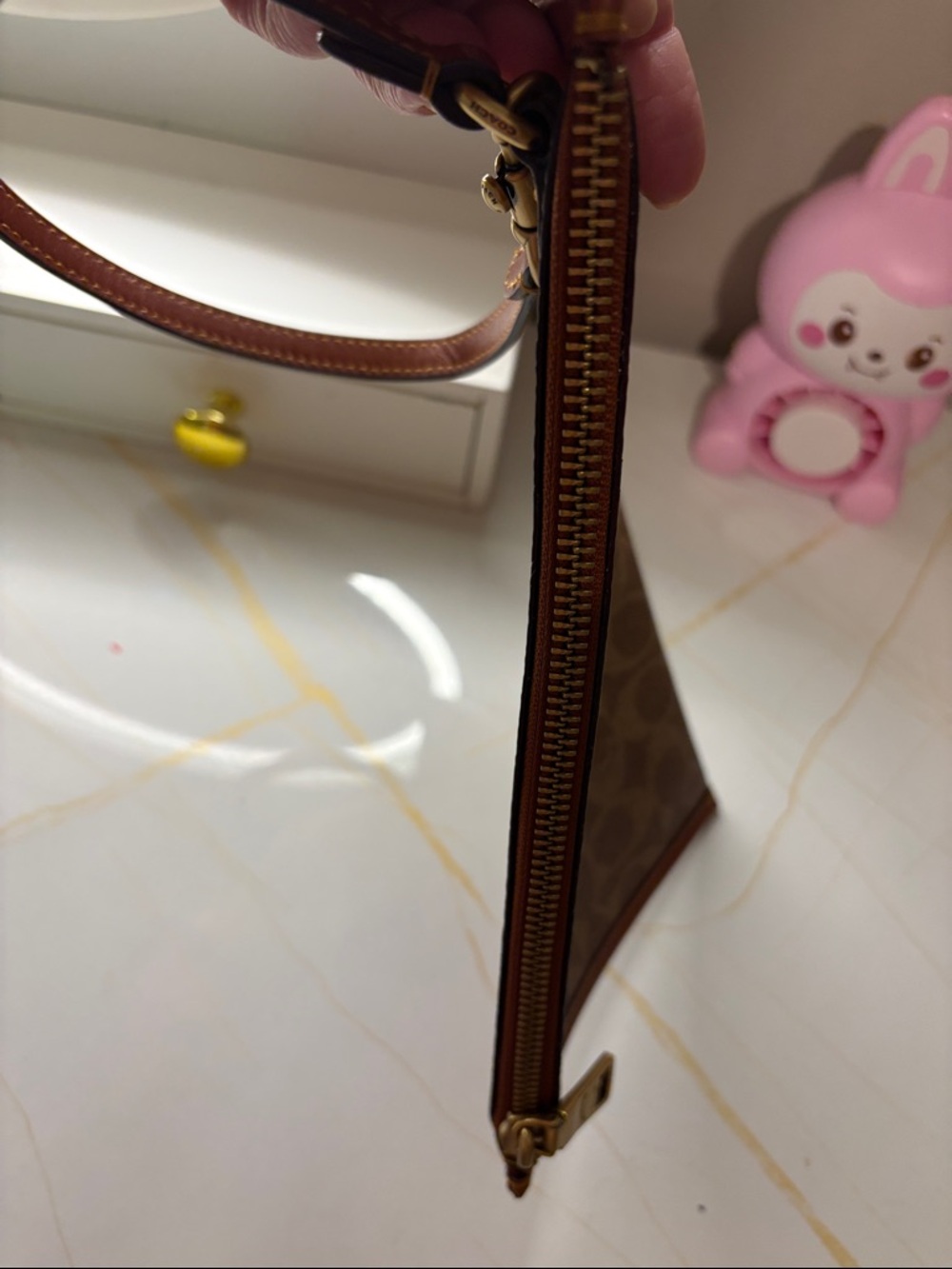 Coach Brown Signature Canvas Wristlet with Tan Leather Trim - Picture 7 of 9